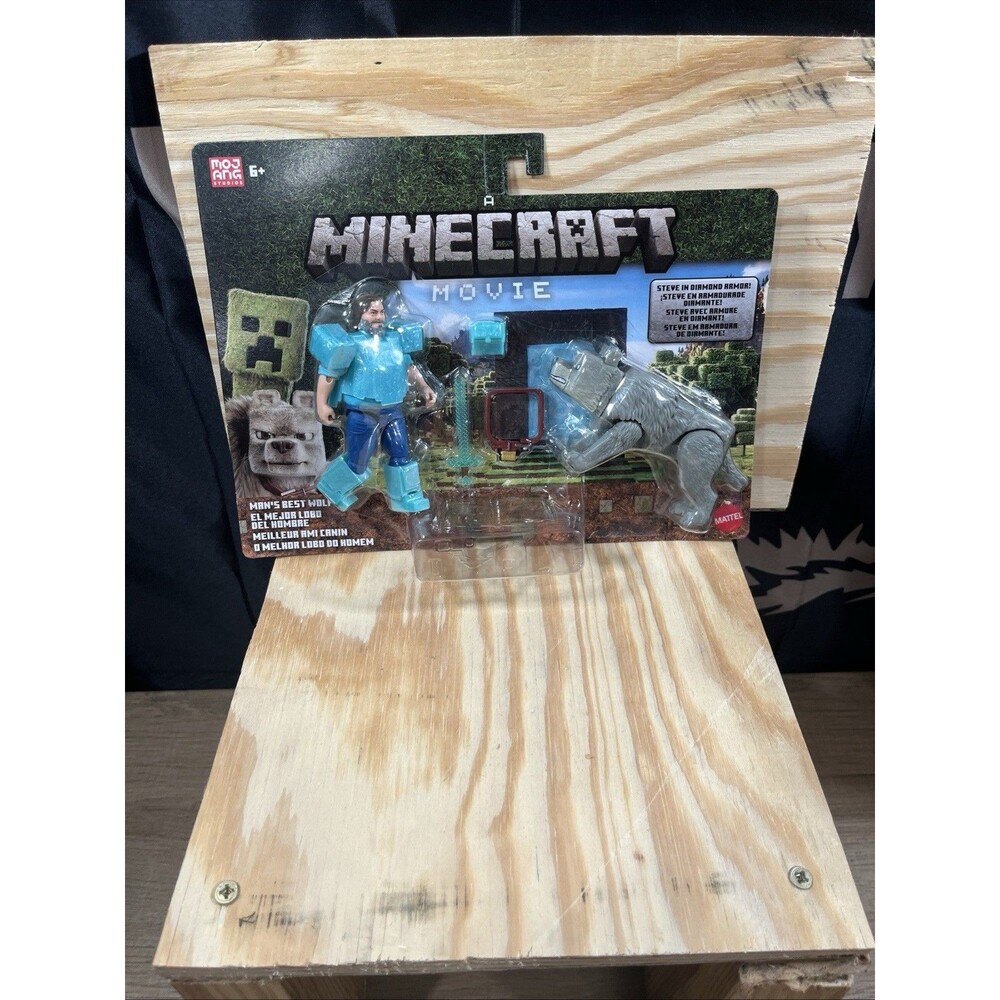 Minecraft Movie Man’s Best Wolf – Steve & Wolf 4" Figures – New